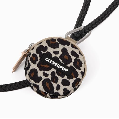 CLEVERPUP Nomad Large Collapsible Dog Bowl in Sand & Snackpack Double Insulated Treat Pouch in Leopard