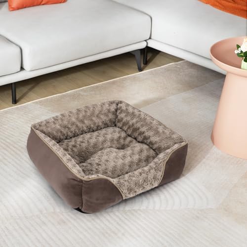 INVENHO Large Dog Bed Rectangle Washable Orthopedic Soft Calming Sleeping Durable Pet Cuddler with Anti-Slip Bottom - color: Dark Brown, size: L(30"x 24"x 9")