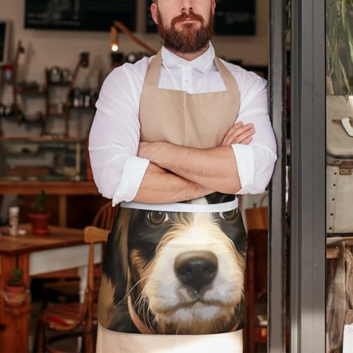 Apron for Men Women Adjustable Dog Training Printed Waterproof Apron Bib Apron with 3 Pockets Cooking Kitchen Aprons
