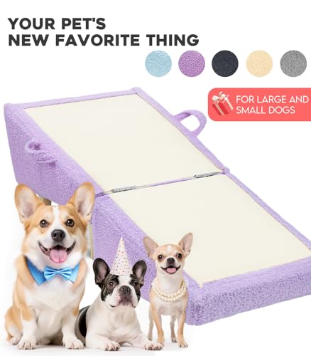 Dog Ramp for Small Dogs and Cats – 2-in-1 Dog Ramp for Couch and Low Bed, 16.5'' Foldable Wooden Pet Ramp, Sturdy Multi-Use Split Ottoman Design, Light Purple - color: Light Purple