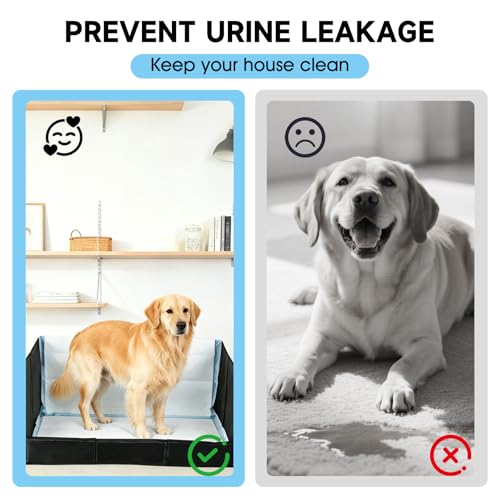 Dog Litter Box with High Walls, Pee Pad Holder Foldable, No Assembly, Waterproof, Seamless, Easy to Clean, Portable for Travel, No Spill Indoor Dog Potty Tray for Puppy & Large Dogs - size: X-Large