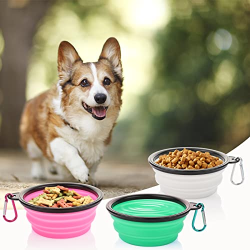 Collapsible Dog Bowls, 3 Pack Collapsable Doggy Water Bowl for Cats Dogs, Portable Travel Dog Feeding Watering Dish for Pet Camping Walking with 2 Carabiners - color: White & Pink & Green
