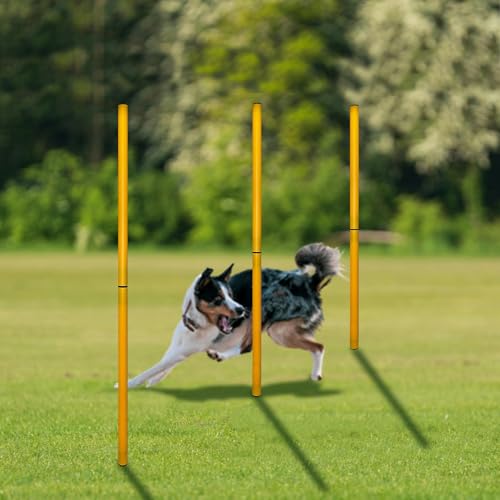 TNZMART 2.6 FT Dog Agility Obstacle Course Backyard Set Wave Poles and Adjustble Hurdles Training Exercise Equipment for Dogs (Pack of 6 Yellow) - style: pack of 6 Yellow