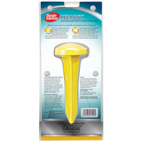 Simple Solution Pee Post Outdoor Dog Training Aid, 13-Inch Pheromone Infused Yard Marking Stake for Puppy Potty Training, Housebreaking, Lawn and Garden Dog Pee Attractant, Reusable Potty Helper - size: 13 INCH