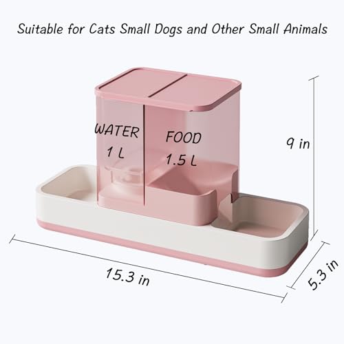 Tfwadmx Automatic Cat Food and Water Dispenser Gravity Dog Feeder Auto Cat Feeder 2 in 1 Pet Food Dispenser for Cats Small Dogs(Pink)