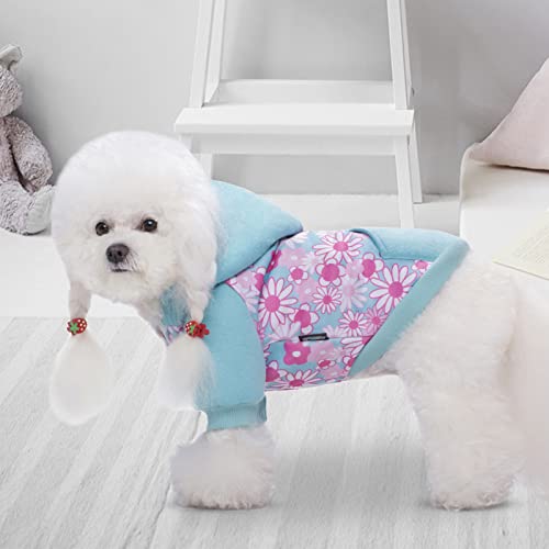 Blue Puppy Dog Hoodies for Small Medium Dogs, Christmas Hooded Sweatshirt with Pocket Pet Cat Hoody Clothes Sweaters Fleece Coat Dog Costume Winter - color: Blue flowers, size: Small