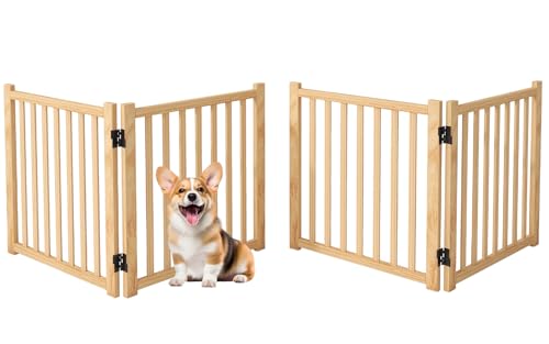 2PCS Wooden Dog Gate Indoor, 23" H Freestanding Pet Gate, No-Painted Foldable Puppy Gate for Stairs, Doorways, 2 Panels-2Pcs - size: 【(2Pcs)2 Panels】H:23''