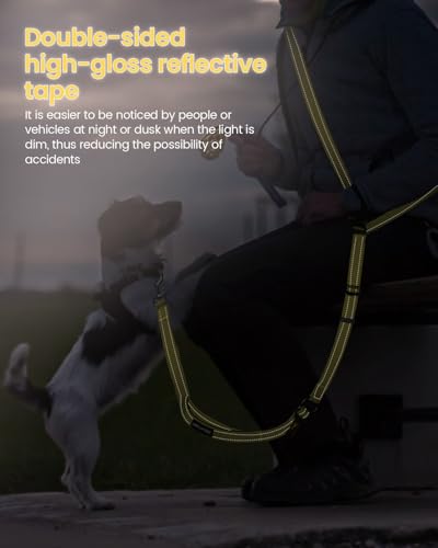 Hands Free Dog Leash with Seatbelt, 9.5 FT Adjustable Handheld/Crossbody/Waist Leash for Dog Walking, Reflective, 360° Tangle-Free, Shock Absorbing for Medium & Large Dogs. - color: Yellow
