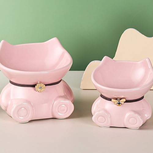 Disoza Ceramic Raised Cat Bowls for Indoor Cats 5.8 Inch Green Cute Elevated Food Bowls 15° Tilted Whisker Friendly Water Bowl Dishwasher Safe Puppy Feeding Set Supplies Dog Accessories - color: Green Cute Elevated Cat Food Bowls