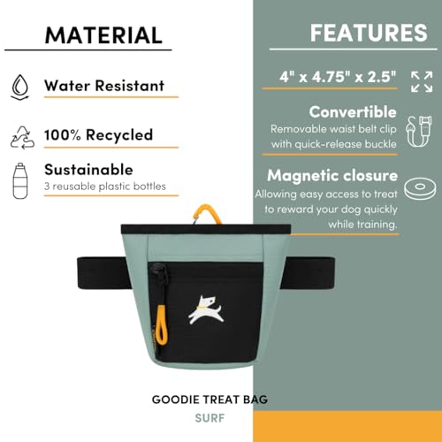 OllyDog, Goodie Treat Bag, Dog Treat Training Pouch | Magnetic Closure | 3 Ways to Wear | Hands-Free Waist Belt | Water-Resistant Recycled Vegan Fabric (Surf) - color: Surf