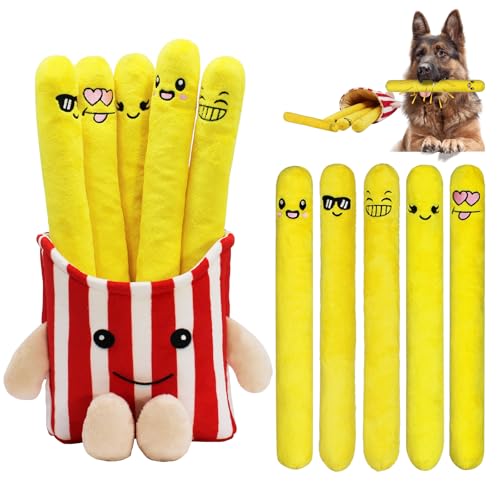 YZHDUXIU Dog Squeak Toys, 5 Pack Christmas French Fry PlushToys Interactive Cute Dog Toys for Small Dogs Holiday Dog - color: Red French Fry