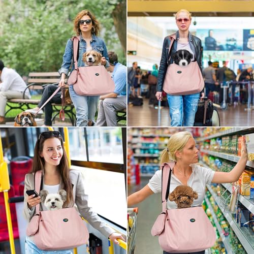 Ownpets Pet Dog Sling Carrier Bag Adjustable Padded Strap Dog Hand Free Safe Mesh Pet Carrier for Small Medium Dog Cat (Pink) - color: Pink