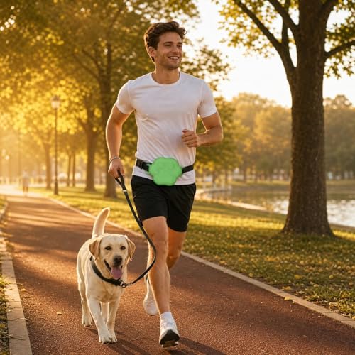 Dog Treat Pouch with Training Clicker and 2 Poop Bags, 1.8 Cup Small Sealable Zipper Silicone Fanny Pack with Waist Belt, Pet Puppy Training & Walking Essentials (Green) - color: Green