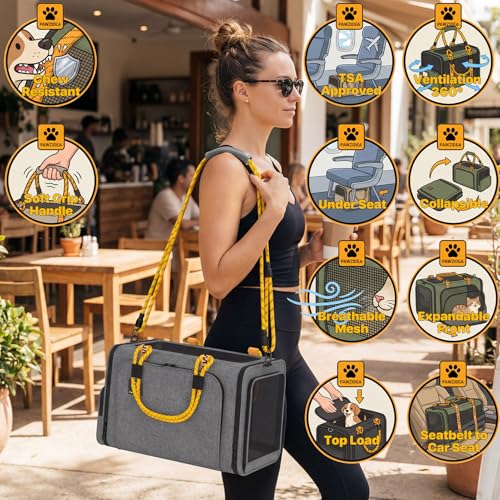 PAWZIDEA Expandable Pet Carrier Airline Approved, 18"×11"×11" Small Dog Carriers, Collapsible Top-Load Cat Carrier for 2 Cats Under Seat, Soft-Sided Puppy & Animal Travel Bag, ID Card, Up to 15lbs - color: Mid-Hemp Gray, size: 18.0"L x 11.0"W x 11.0"H