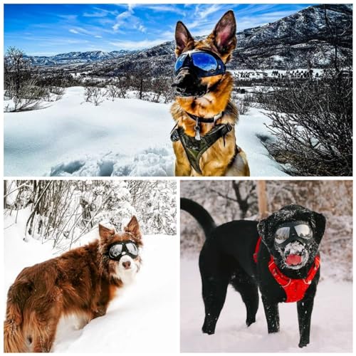 Namsan Dog Goggles for Large Dogs, Wide Snout & Soft Frame, Tactical Driving Sunglasses for Dogs Medium to Large Breed, Anti-UV Dog Eye Protection, Windproof Dustproof, Adjustable, Black - color: (Large)Silver Lens