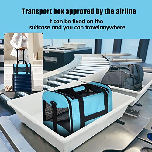 Cat Carrying Case - Pet Carrier Airline Approved, Protable and Breathable Pet Travel Carrier Removable Fleece Pad, Collapsible Cat Carrier Dog Carrier for Medium Cats Small Cats Dogs(Medium, Blue) - color: blue, size: 17.0"L x 11.0"W x 11.0"H
