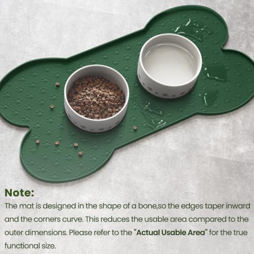 PWTAA Dog Food Mat Anti-Slip Silicone Dog Bowl Mat Thicker Pet Placemat Waterproof Cat Feeder Pad with Raised Edge Puppy Kitten Feeding Mats Suitable Small Medium-Sized Dogs Cats Eating Tray - 2PCS - color: Hunter Green, size: 19.4" x 9.8"-2PCS