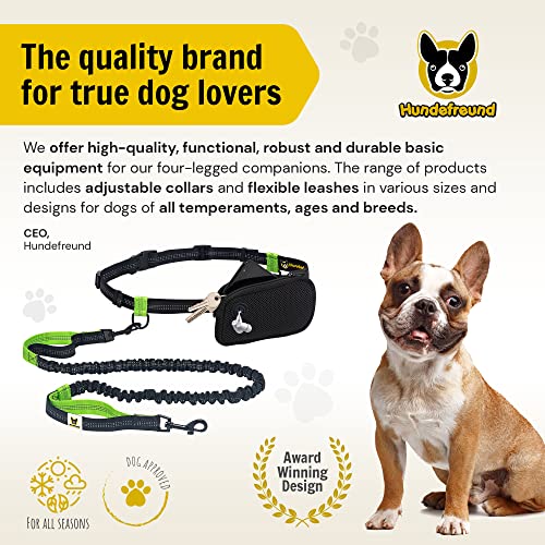 Hundefreund Hands-Free Dog Leash for Small Dogs 10 to 30 lbs - Lightweight Waist Leash with Bungee (43–63"), Padded Belt (26–47") & Pouch – Dual Handles, Reflective Stitching for Walking & Jogging