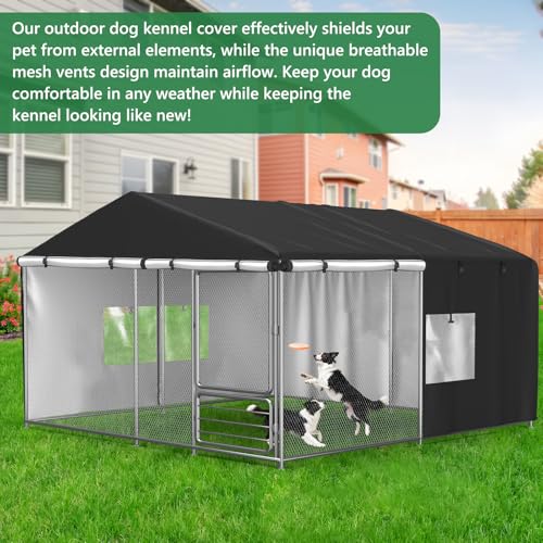 Outdoor Dog Kennel Cover 10'D x 10'W x 6.5'H Black Full Coverage with Transparent PVC Window and Breathable Mesh All-Weather Protection for Multiple Brands of Kennels Only Cover - size: 10'D x 10'W x 6.5'H