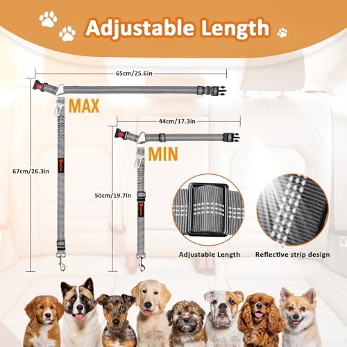 Removable Dog Seat Belt Harness for Car, 3 in 1 Pet Dog Car Seatbelt Leash, Retractable Restraint Secures to Vehicle Headrest & Adjustable Reflective Bungee Dog Seatbelt Tether, Grey - color: 2PCS Grey