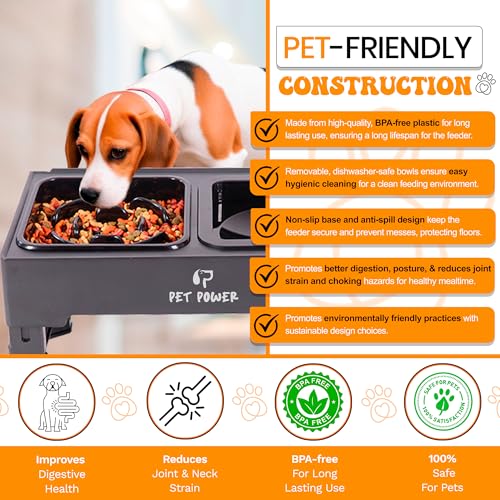 Elevated Dog Bowls with Collapsible Scoop, Slow Feeder Dog Bowls & No-Spill Water Bowl, Raised Dog Bowl Stand 4 Adjustable Heights for Small, Medium & Large Dogs - color: No-Spill Water Bowl & Slow Feeder Black