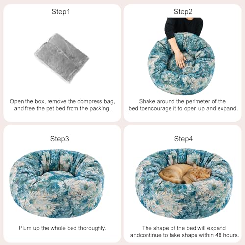 Dog Calming Beds for Small Medium Large Dogs - Round Donut Washable Puppy Dog Bed, Anti-Slip Faux Fur Fluffy Donut Cuddle Anxiety Cat Pet Bed (24" Flower) - color: Flower, size: 24"L x 24"W x 8"Th