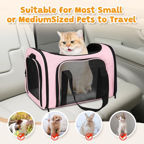Soft Sided Pet Carrier - TSA Approved Collapsible Waterproof Travel Carrier for Small/Medium Cats Dogs Puppies (Up to 25lbs) - Pink - color: Pink, size: 20"L x 13"W x 13"H