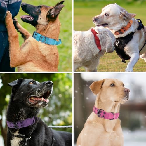 Tactical Dog Collar with Control Handle, Military Adjustable Pet Collar Reflective Heavy Metal Buckle Dog Collar, Soft Nylon Training Collar for Medium Large Dogs (Blue, X-Large) - color: Blue, size: X-Large