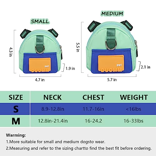 Dog Backpack Harness with Leash,Cute Pet Puppy Backpacks Bulid-in Dog Poop Bag Dispenser,Adjustable Pets Self Carrier Bag for Small Medium Dogs Travel Hiking Daily Walking(M, Green) - color: Green, size: Medium