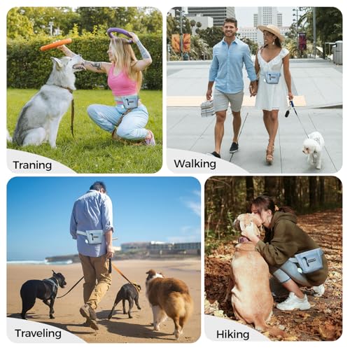 Dog Treat Pouch, Powerful Magnet Closure Device Dog Training Treat Bag Large Capacity Pet Treat Pouch with Poop Bag Dispenser Treat Bag for Dog Training with Metal Waistband Clip (Light Blue) - color: Light Blue