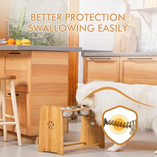 X-ZONE PET Elevated Dog Bowls for Cats and Dogs, Adjustable Bamboo Raised Dog Bowls for Large Dog, Food and Water Stand Feeder with 2 Stainless Steel Anti Slip Feet (Height 7.9" to 11.4" to 15")… - size: XL- Height 7.9" up to 15"