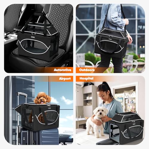 Lekereise Top-Expandable Pet Carrier 17x11x9.5 Inch Alaska Hawaiian Airline Approved Underseat to 12lbs Stable Car Travel Carriers for Small Dogs Cats with Locking Safety Zippers Anti-Scratch Mesh - color: Black, size: 17"x11"x9.5"