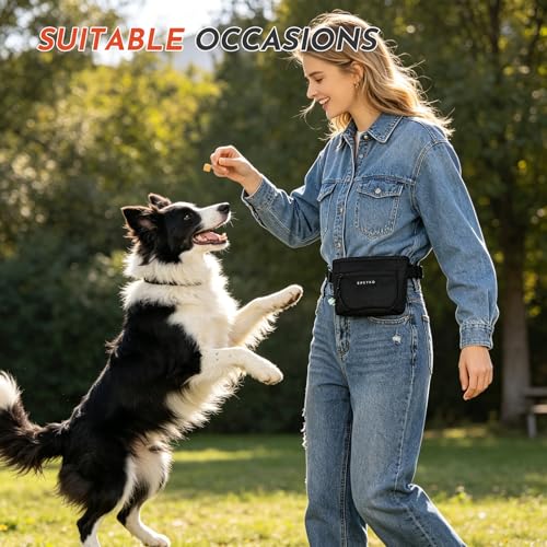 Dog Treat Pouch with Training Clicker, Treat Bag Fanny Pack with Magnetic and Zipper Closure Waterproof and Durable Treat Pouches for Pet Training Walking (Black) - color: Black