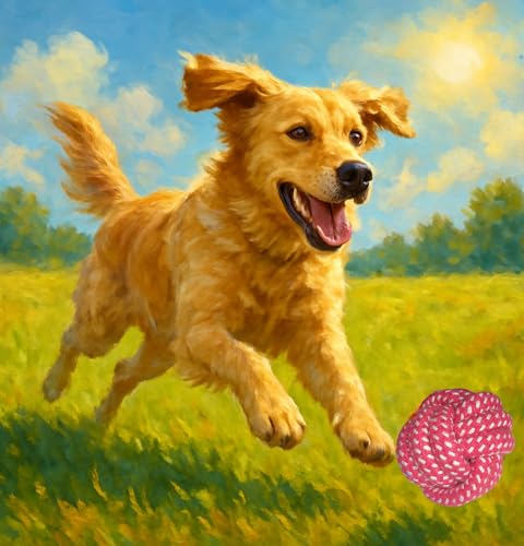 Small Dog Ball Toys/ – Cotton Rope Ball/Dental Chew Dogs Toy for Teeth Cleaning/Fetch Playing, Interactive Tug of War & Puppy Teething Training Toy - color: Pink Random Variations