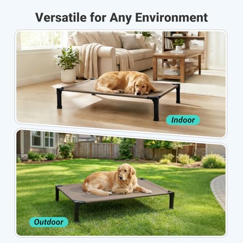 Niubya Elevated Outdoor Dog Bed, Cooling Elevated Pet Cot, Steel-Framed and Non-Slip Feet, Raised Dog Bed with Waterproof, Washable, Breathable Teslin Mesh, 51in - color: Brown, size: 51"L x 36"W x 9.4"H