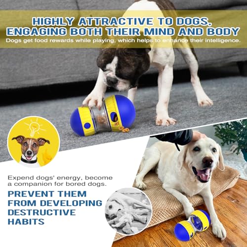BSISUERM Dog Treat Dispensing Puzzle Toy Adjustable Food Dispenser Slow Feeder Puppy Enrichment Training Rolling Ball Pet Interactive Chase Toys for Small Medium Large Dogs to Keep Them Busy - color: Blue - Single - Standard