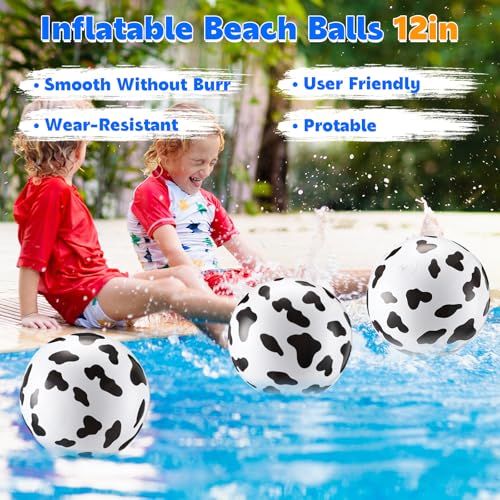 6 Pcs 12 Inch Inflatable Cow Print Beach Balls for Kids Farm Animal Birthday Party Favor Decorations Pool Toy PVC Beach Ball - style: Cow