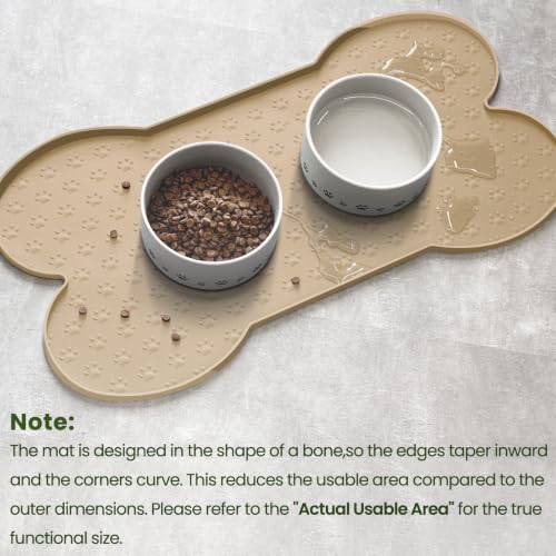 PWTAA Dog Food Mat Anti-Slip Silicone Dog Bowl Mat Thicker Pet Placemat Waterproof Cat Feeder Pad with Raised Edge Puppy Kitten Feeding Mats Suitable Small Medium-Sized Dogs Cats Eating Tray - 2PCS - color: Khaki, size: 19.4" x 9.8"-2PCS