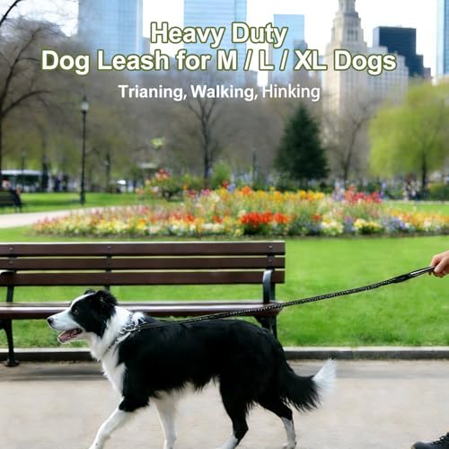 Dog Leash Heavy Duty, 4-6FT Bungee Leash Strong Shock Tactical Tug Leashes, Dog Seat Belt for Car with 2 Padded Handles, Reflective Rope Lead for L X-Large Dogs Walking Running Training (Black)