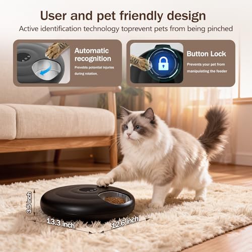 Automatic Wet Food Cat Feeder 6 Meal with Stainless Steel Tray, Auto Refrigerated Wet Foods Feeder for Cats Dogs, Programmable Timed Fresh Foods Dispenser with 2 Ice Packs for Kitty Puppy Cat Dog