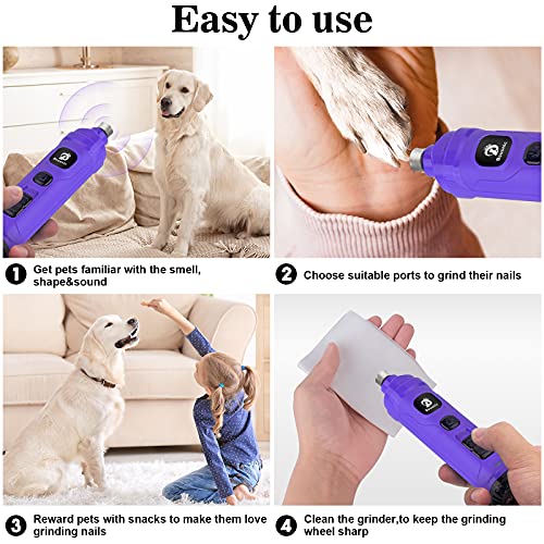 BOUSNIC Dog Nail Grinder with 2 LED Light - Super Quiet Pet Nail Grinder Powerful 2-Speed Electric Dog Nail Trimmer File Toenail Grinder for Puppy Small Medium Large Breed Dogs & Cats (Purple) - color: Purple