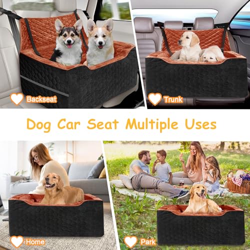 Dog Car Seat for Medium/Large Dog Booster Seat Under 60 lbs or 2 Small Dogs, Multi-Functional Pet Car Seat with Thick Cushion, 2 Safety Leashes (Black/Red Brown, Medium) - color: Black/Red Brown