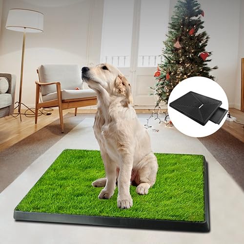 20 x 25 inches Dog Grass Pee Pads, 3-Layer Artificial Fake Grass Rug Pad for Puppy Potty, Washable Training Pad with Tray, Grass Mat for Dog Indoor Outdoor Use, Easy to Clean