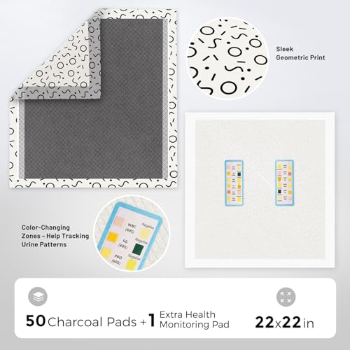 ZOMISIA Charcoal Puppy Pads 22x22 50 Counts + 1 Extra Health Monitoring Pee Pad