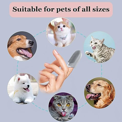 180ºPet Finger Toothbrush Extension Handle Dog Tooth Brushing Kit with Food Grade Silicone Easily Clean Teeth Dirt Convenient Cleaning for Dogs Cats Pets(3Pcs 3color)
