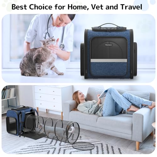 Cat Carrier Backpack with Detachable Play Tunnel, 2 in 1 Cat Tunnel Backpack Suitable for Carrying & Playing, Expandable Pet Carrier for Small Medium Kitten Puppy, Suitable for Travel Hiking Camping - color: Blue+Tunnel