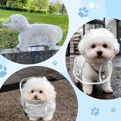 GLOBLELAND 2 Pcs Transparent Dog Raincoat for Small Medium Dogs with Hidden Leash Hole and Adjustable Snaps Dog Rain Poncho Waterproof Pet Clothes Rain Jacket