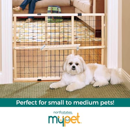 MYPET Wire Mesh Dog Gate: 26.5"-42" Wide Pressure Mounted with No Tools; Expandable, Durable Pet Gates for Doors and Hallways, 23" Tall, Made with Sustainable Hardwood - size: 26.5"-42" Wide, 23" Tall