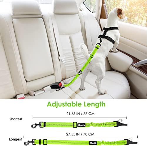 SlowTon Dog Seat Belt, Adjustable Dog Safety Belt Leash, 2 in 1 Latch Bar Attachment Dog Car Seatbelt with Elastic Nylon Bungee Buffer, Reflective Nylon Belt Tether (Lime) - color: Lime