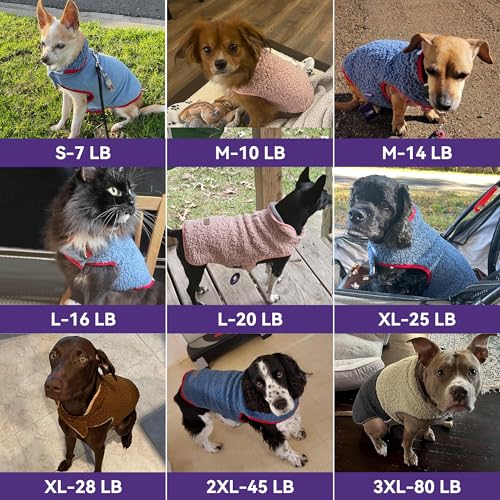 cyeollo Warm Dog Coat Reversible Dog Jacket Winter Fleece Sweater Winter Pet Apparel Jackets Sherpa Vest Sweater Cold Weather Doggie Coats for Small Dogs Cats, Blue L - color: Blue, size: Large (16-21lbs)